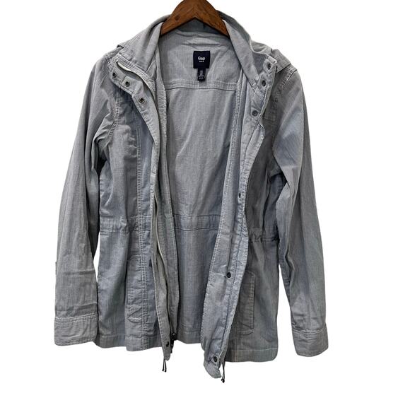 Gap  Seersucker Jacket Blue White Size Medium Hooded - Picture 2 of 14
